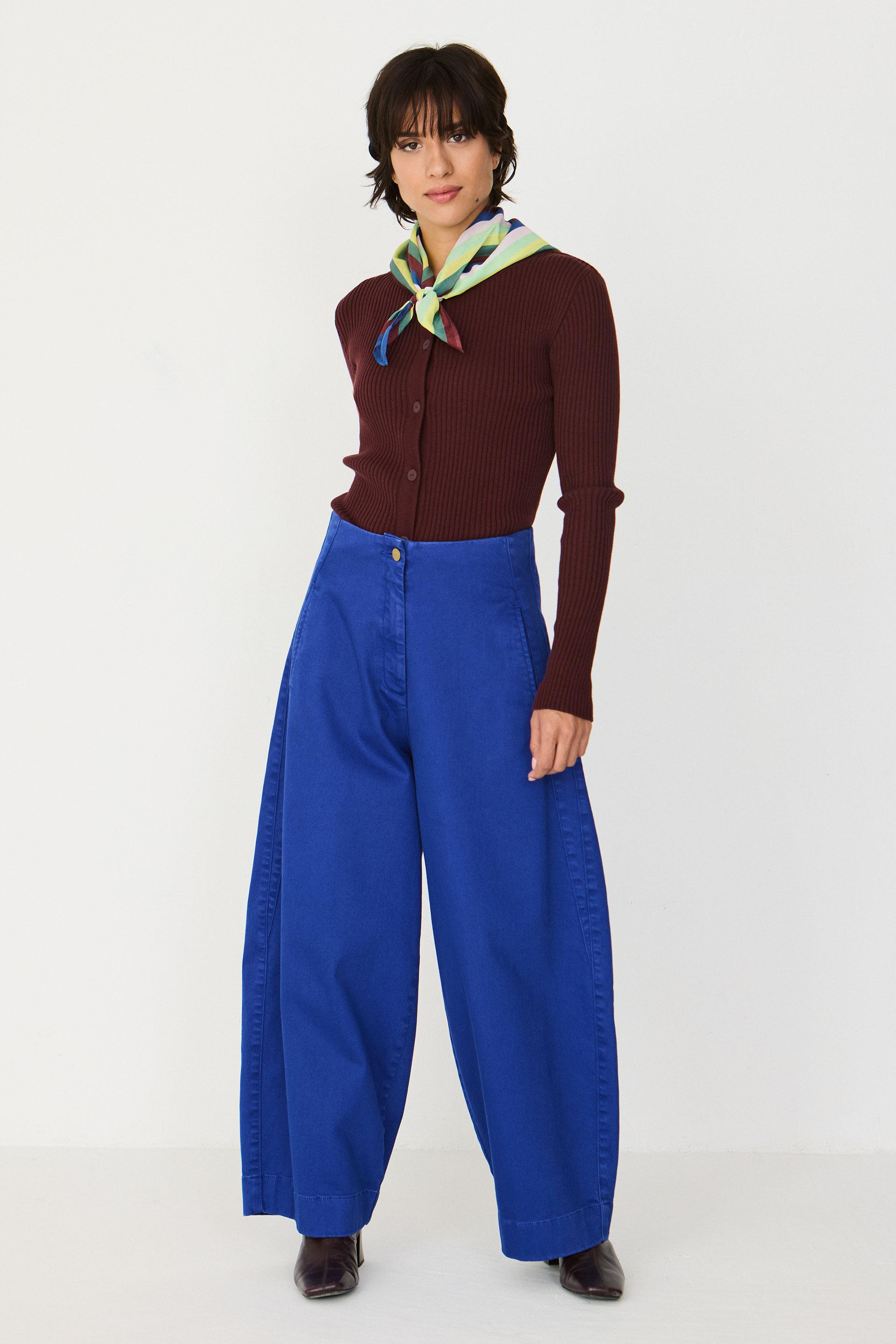 SKFK Mari Trouser Blue Damen GOTS Barrel Leg Pants blau